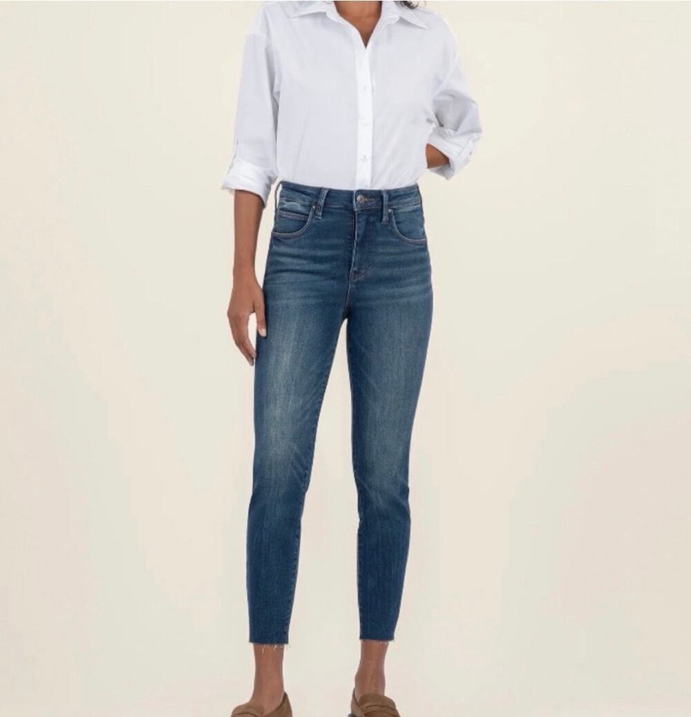 Kut from the Kloth Charlize High Rise Fab Ab Cigarette Jeans Raw Hem Size 8